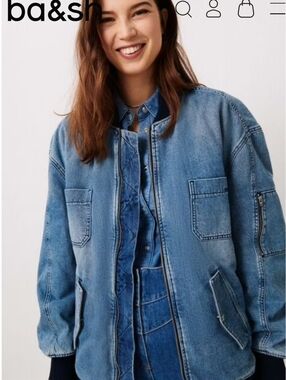 Ba&sh Denim Bomber Jacket and Button-Front Top - Blue